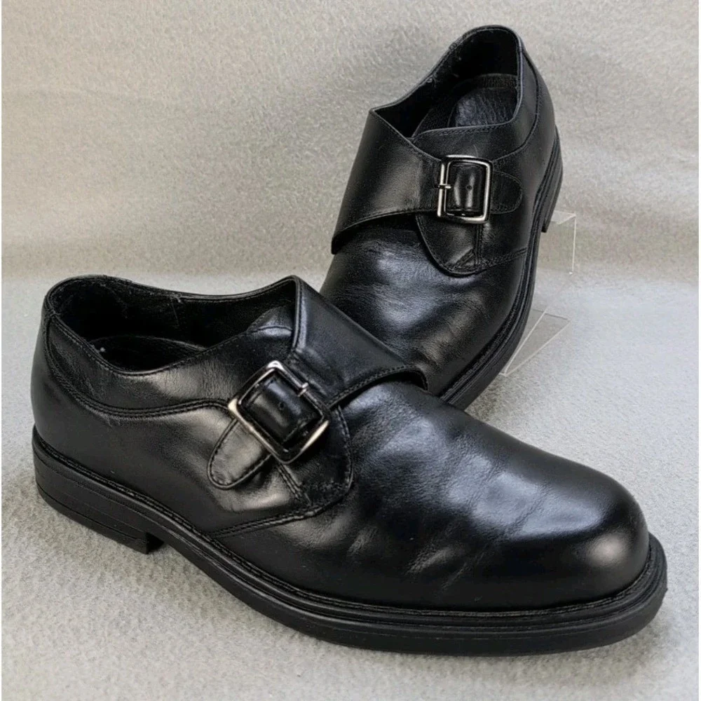 Nunn Bush Men's 8M Black Monk Strap Dress Shoes Genuine Leather Slip On Oxford